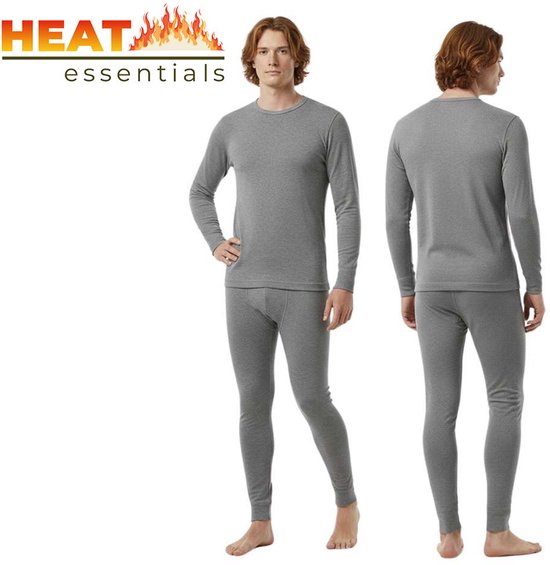 Heat Essentials - Merino Wol - Thermokleding Heren - Set - Grijs - Maat XL - Thermoshirt - Thermobroek - Thermo Ondergoed Heren