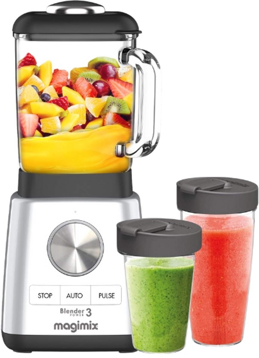 Magimix Blender Power 3 - Smoothie Maker - 1,2 Liter - Ice Crusher - Mat Chroom - + To go cups