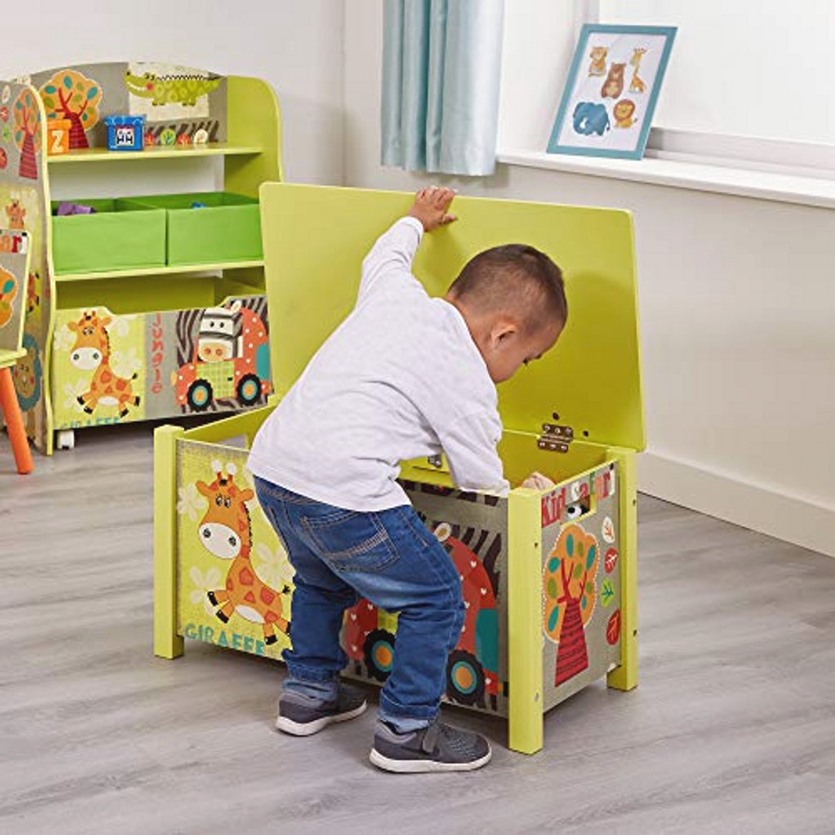 Grote speelgoeddoos voor kinderen met safari thema