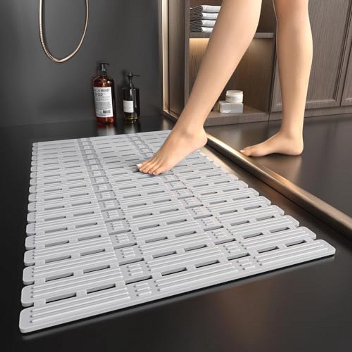 Antislip Douchemat 68 x 40 cm - Badmat voor Douche met Zuignappen - Grijze Antislip Douchemat