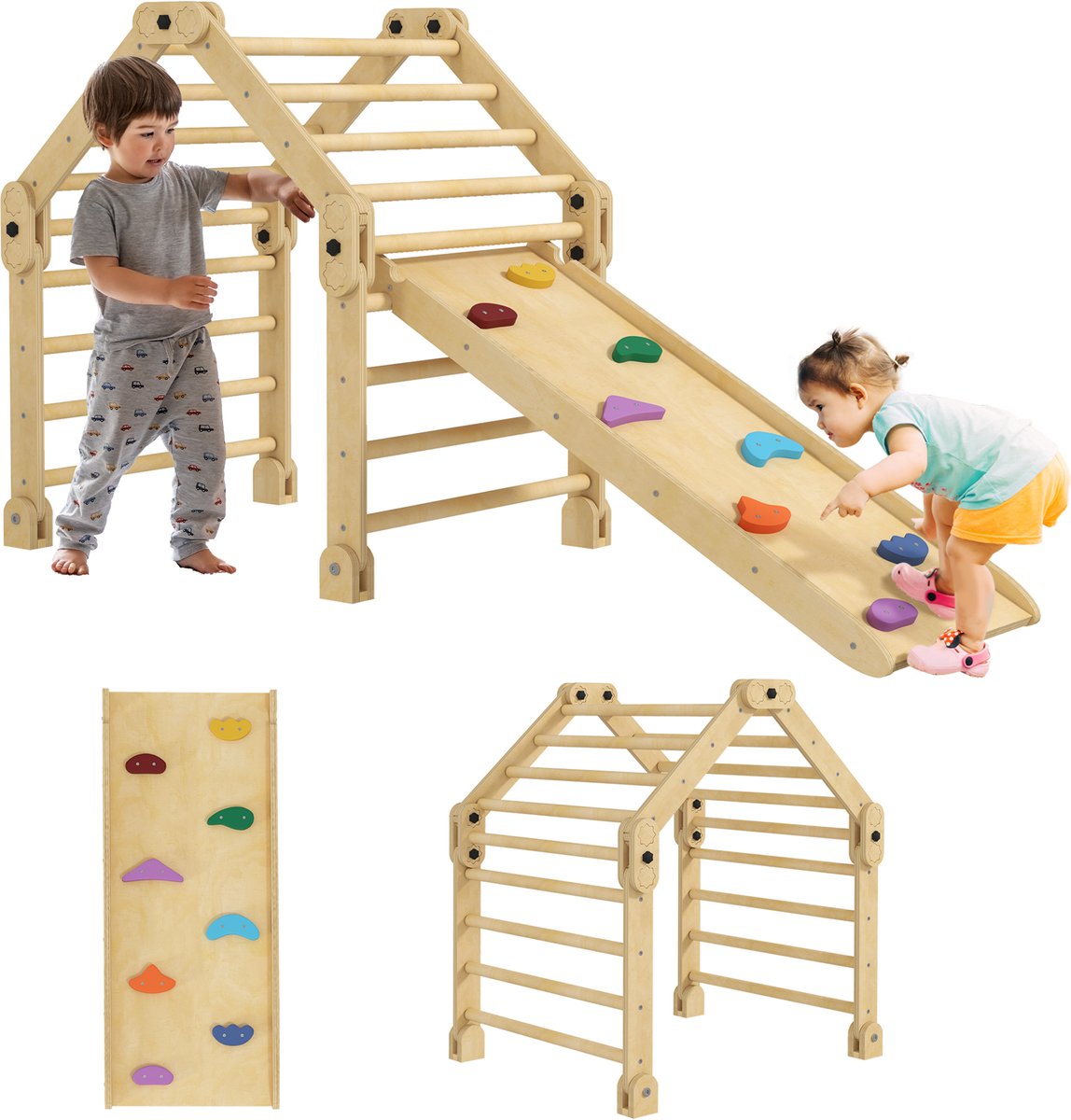 AIYAPLAY Kinderklimrek Grenenhout, meerlaags plaatmateriaal 175L x 70B cm Meerkleurig
