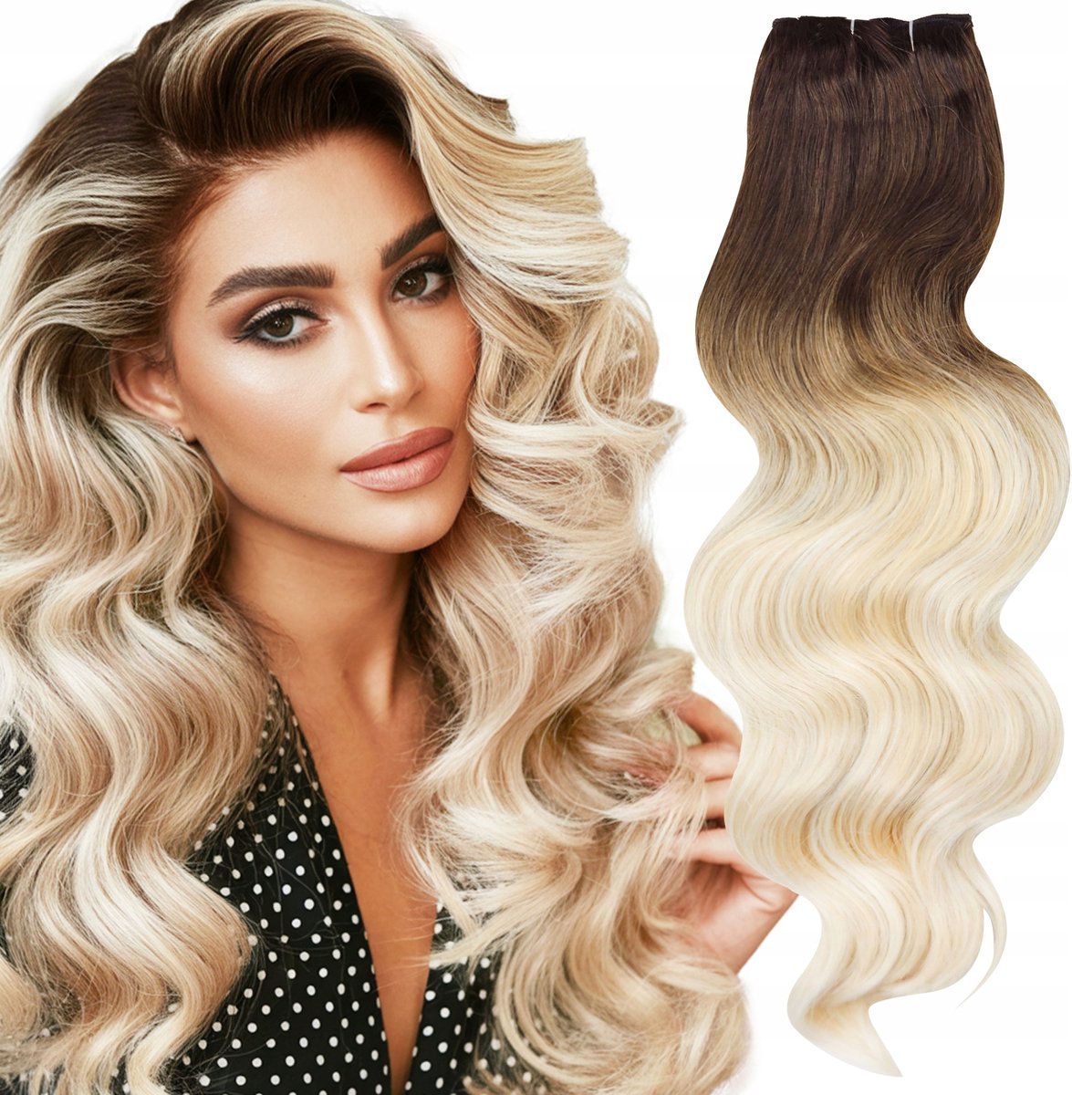 Clip-in Haarverlenging Synthetisch Krullend Balayage Bruin Blond 60cm