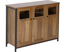 Dressoir - 75 x 100 x 35 cm - met glazen deuren - bruin-zwart