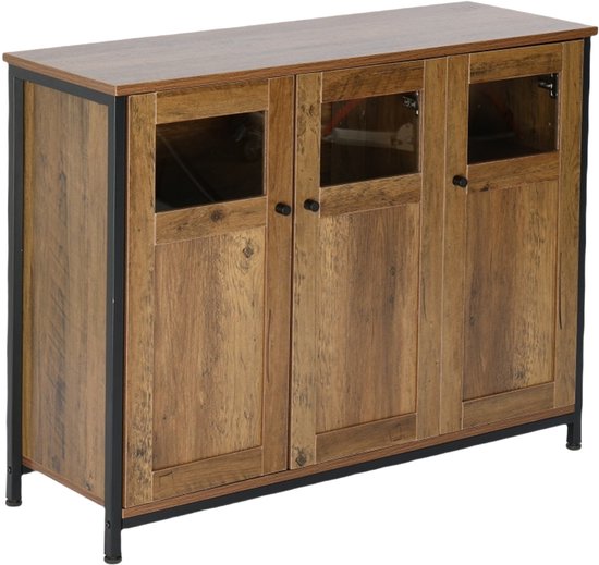 Dressoir - 75 x 100 x 35 cm - glazen deuren - bruin-zwart