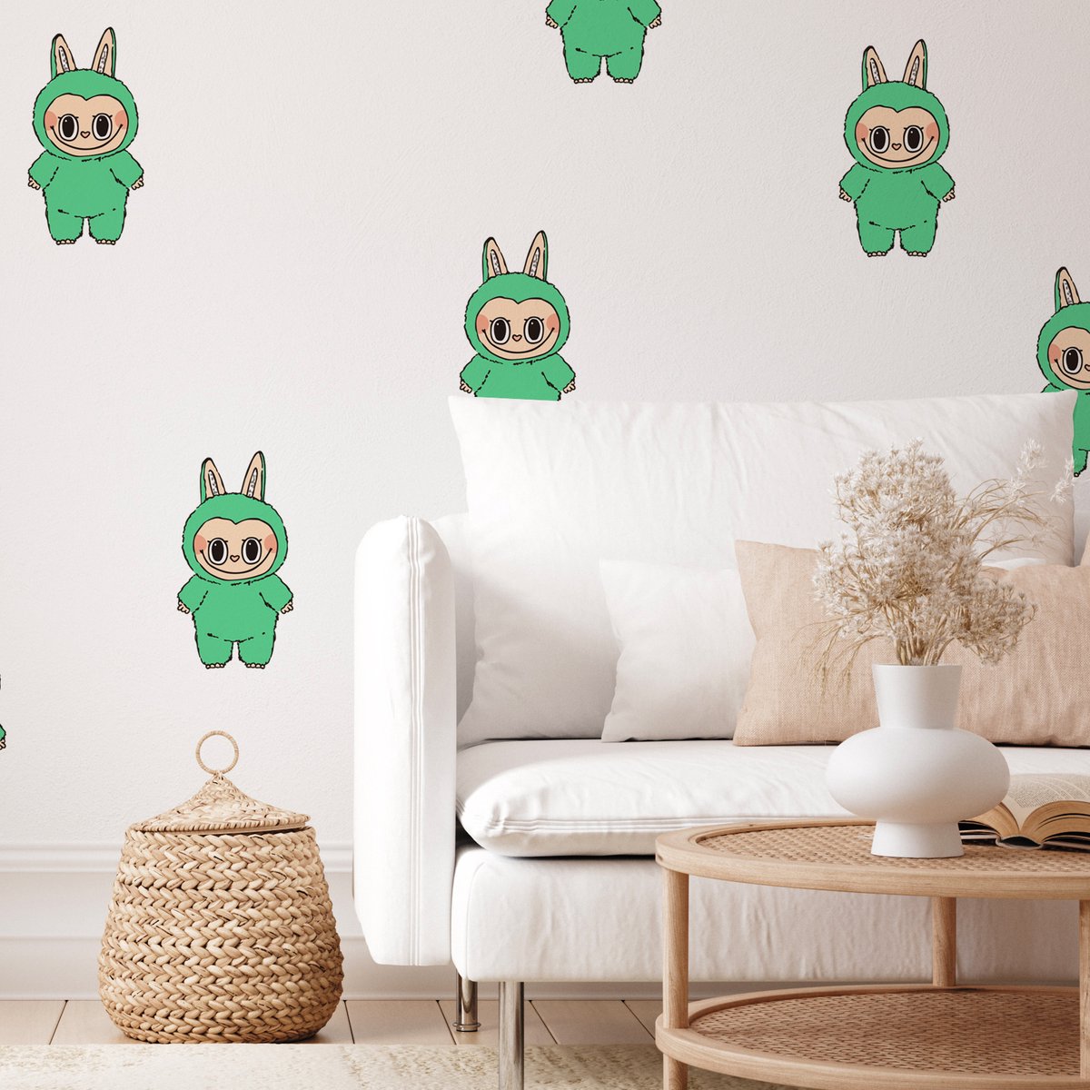 lookalike muursticker Set – 6 Monsters – Designer Toy Style – Kawaii Forest Creatures – Kinderkamer Decor BLUE