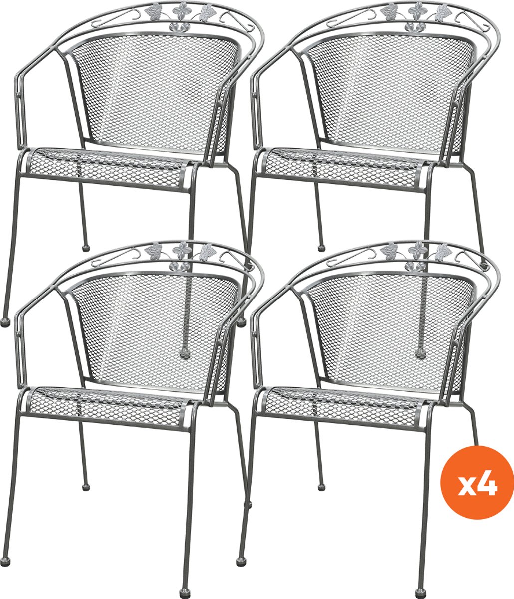 Set van 4 - Elegance strekmetaal stapelbare tuinstoel - Antraciet