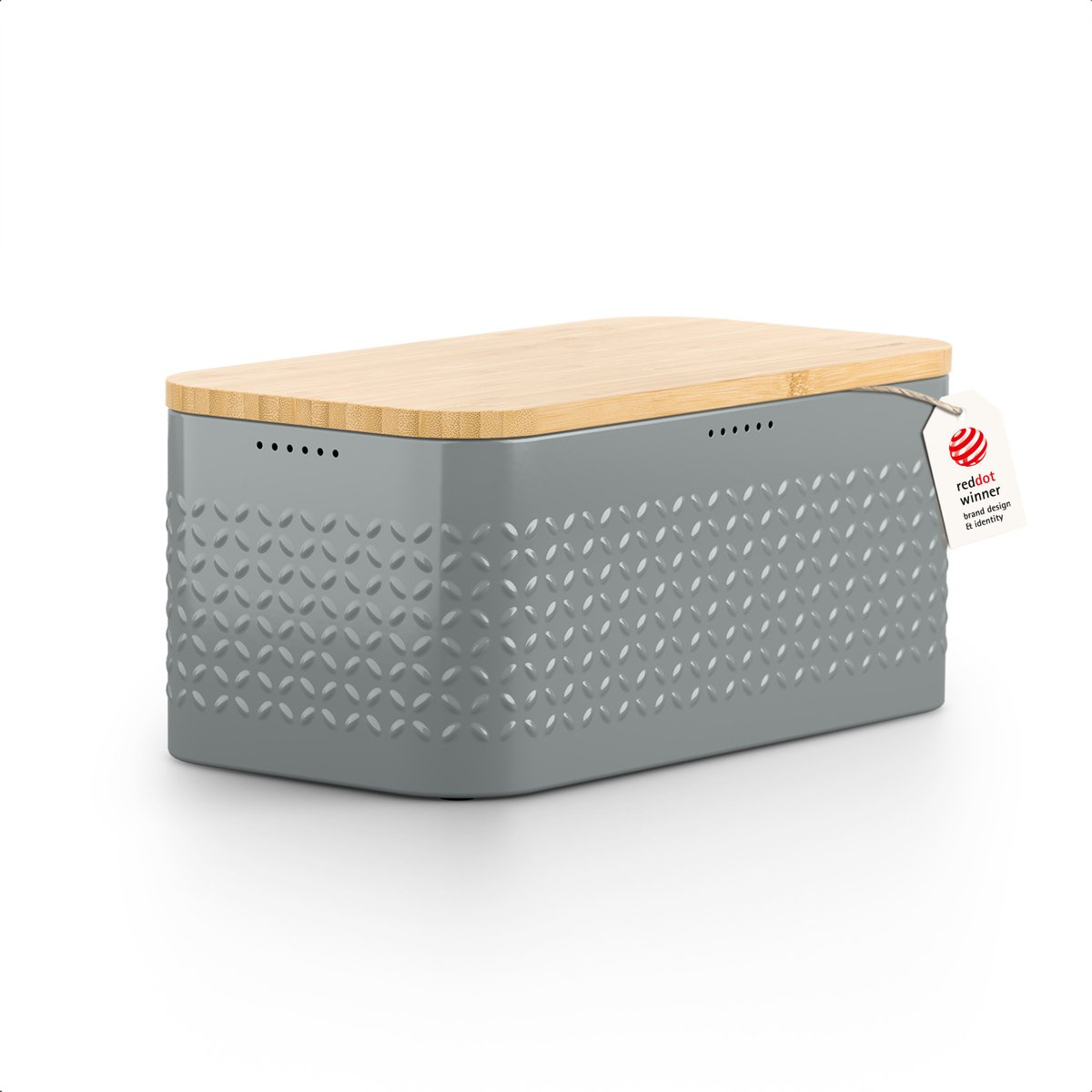 LARS NYSØM Glæde Broodtrommel - Bamboe deksel bruikbaar als snijplank - 34,5x18,5x15,8cm (Ash Gray)