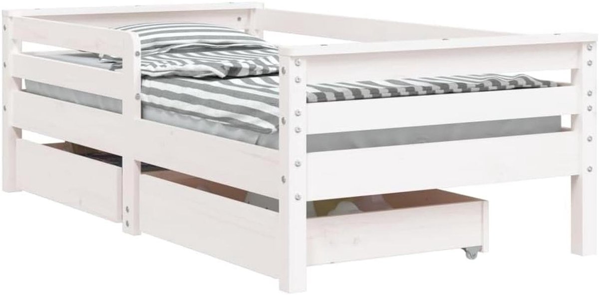 Houten Kinderdubbelbed met Lades 70x140 cm - Peuterbed met Opbergruimte