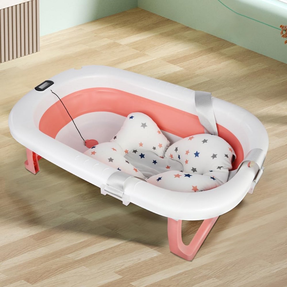 Opvouwbaar Babybad met Digitale Thermometer en Steunkussen - Draagbaar en Veilig voor Pasgeborenen tot 36 Maanden