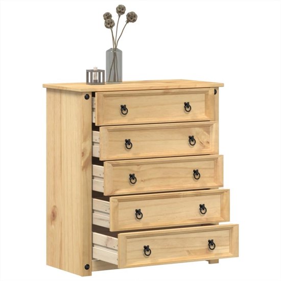 Ladekast 80x40x89 cm van massief grenenhout met 5 lades
