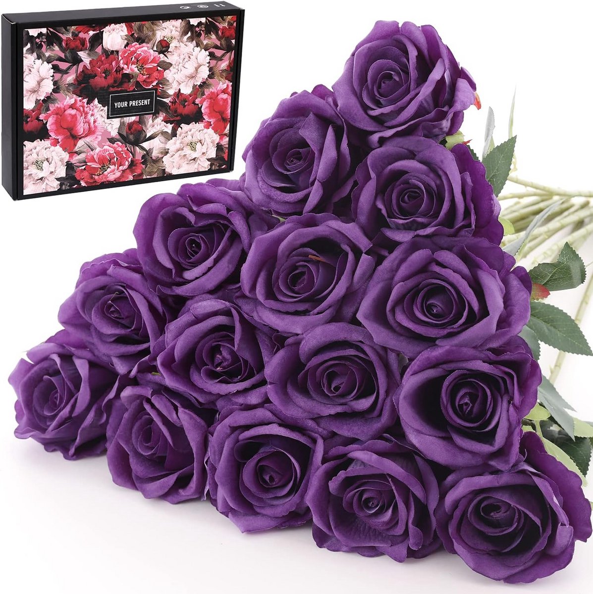 Kunstmatige rozen - 15 stuks - Real Touch Velours - Echte uitstraling - Nep rozen voor bruiloft, feest en thuiskantoor