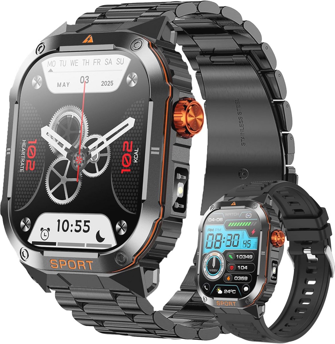Smartwatch met Bluetooth Bellen, 2,01" AMOLED Display, 3ATM Waterdicht, 123 Sportmodi, SpO2, Muziekspeler en Hartslagmonitor voor Android en iOS