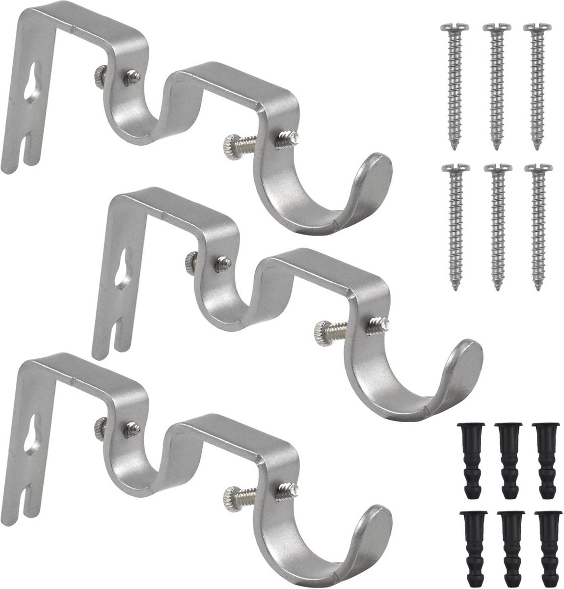 Set van 3 Verstelbare Metalen Dubbele Gordijnroedehouders met Montage Accessoires