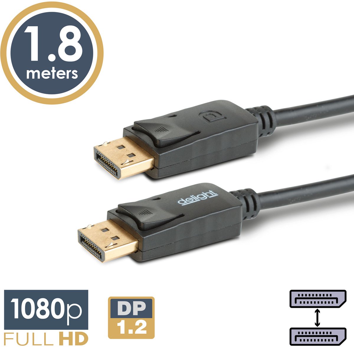 DisplayPort Kabel – DP 1.2 – Full HD 1080p – 1,8 m – Vergulde Connectoren – Zwart - 1 Stuks [20333A]