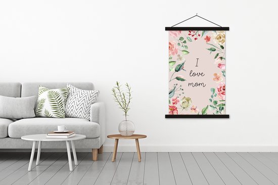 Porte-affiche avec affiche - Affiche scolaire - Proverbes - Maman - J'aime maman - Citations - 120x180 cm - Lattes noires