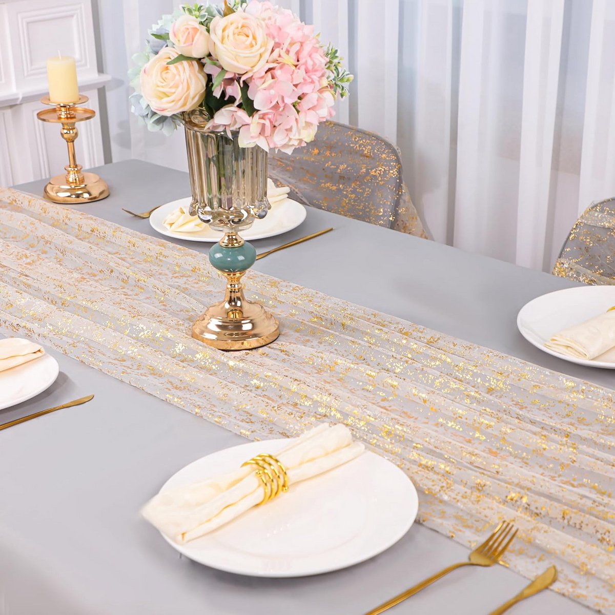 Luxe Gouden Tafelloper - Glanzend Decoratief Tafeltextiel voor Feest en Kerst