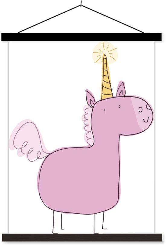 illustration d'un poster scolaire licorne rose lattes plates noir 90x120 cm - Tirage photo sur poster textielposter (décoration murale salon / chambre)