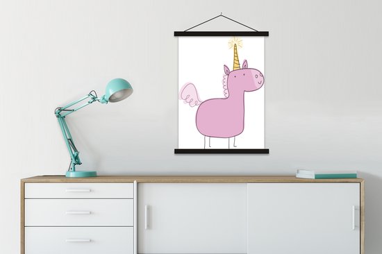 illustration d'un poster scolaire licorne rose lattes plates noir 90x120 cm - Tirage photo sur poster textielposter (décoration murale salon / chambre)