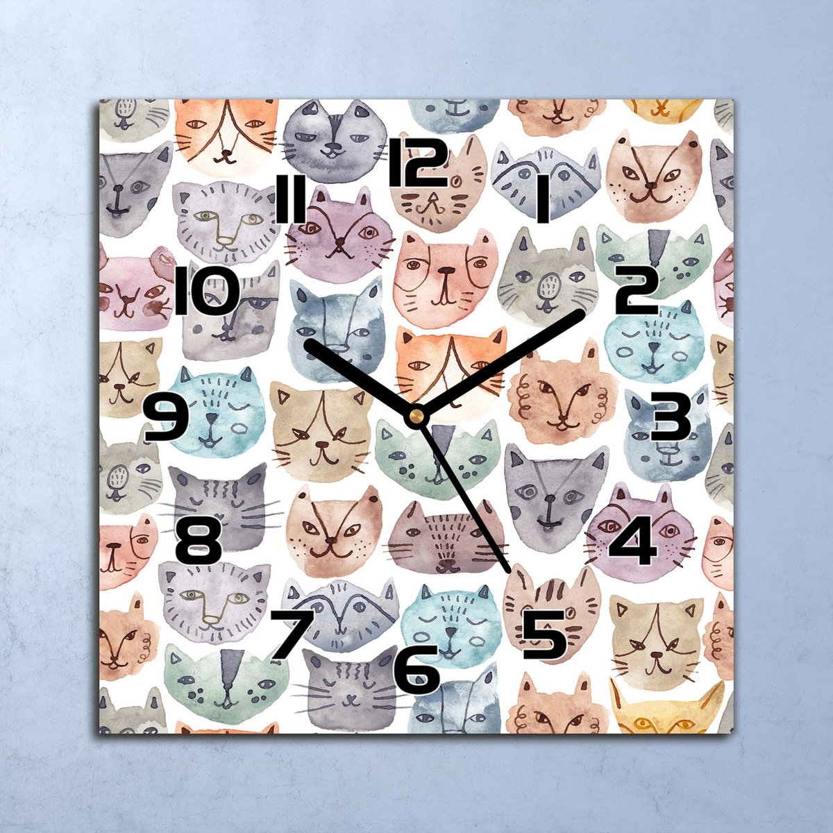 Coloray Wandklok - Kattengezichten Glazen Wandklok - 30x30 cm - Groente Wandklok - Wandklok Vierkant - Wandklok Industrieel - Wandklok Keuken - Stille Wandklok