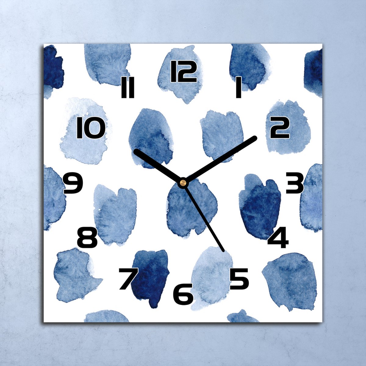 Coloray Wandklok - Abstracte vlekken Glazen Wandklok - 30x30 cm - Blauw Wandklok - Wandklok Vierkant - Wandklok Industrieel - Wandklok Keuken - Stille Wandklok