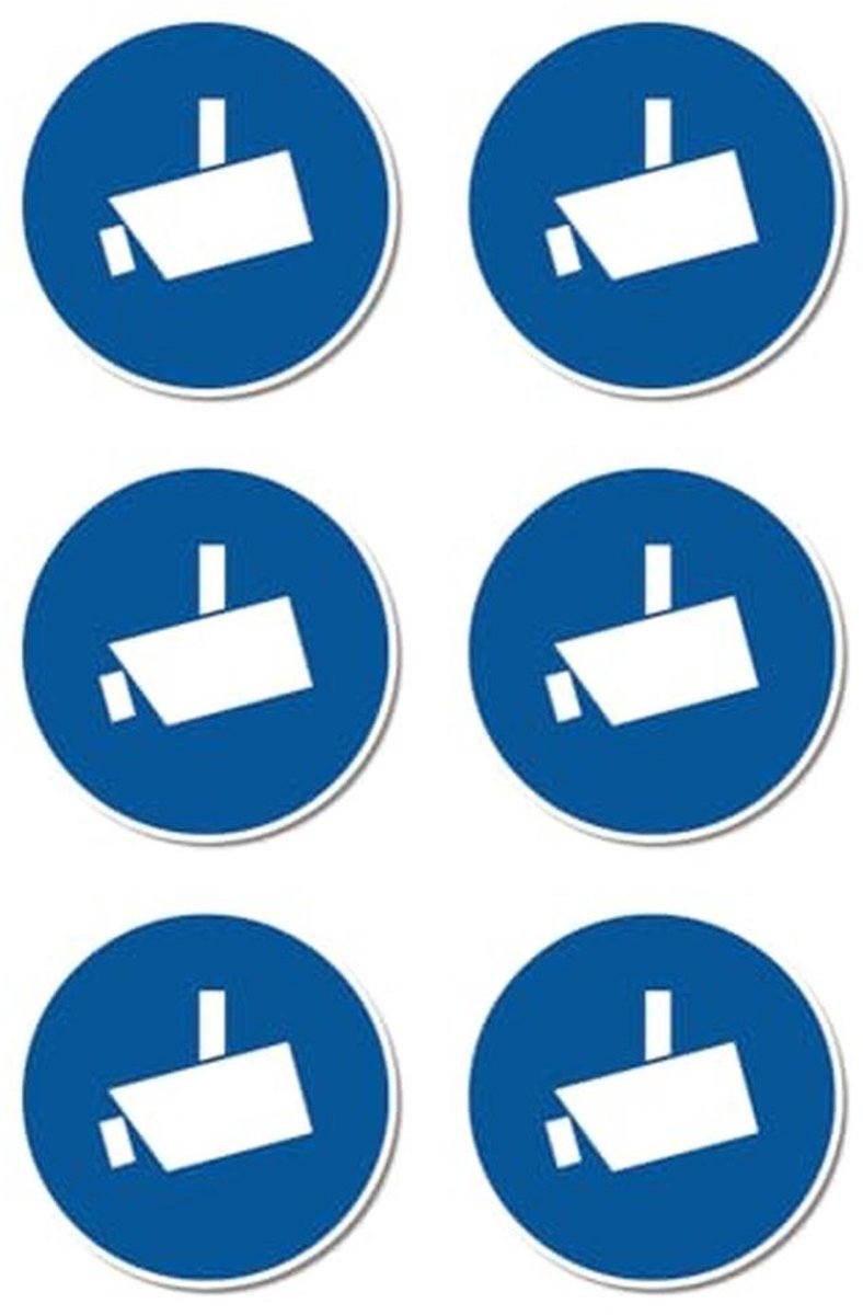Bewakingscamera - Videobewaking Veiligheidsstickers Ø 5 cm, 6 Stuks