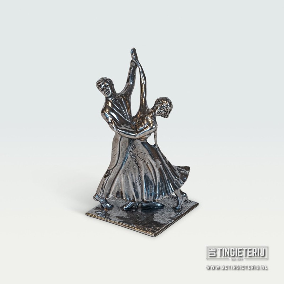 Danspaar in klassieke uitvoering - Tinnen Danspaar – Handgemaakte Klassieke Dansers – Elegant Miniatuur Beeldje voor Decoratie & Cadeau - Jubileum dansen - dansclub