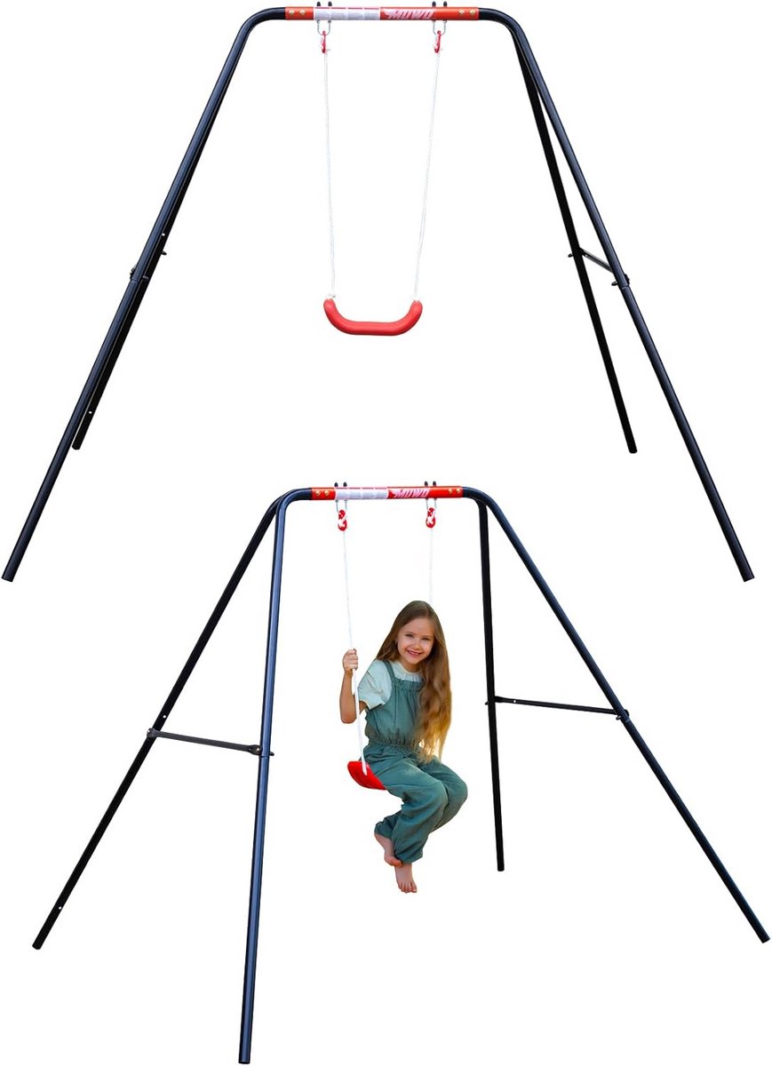 Kinderspeelsteiger met Schommels - Enkele, Dubbele of Combinatie - Glijbaan, Schommelwip en Wip - Robuust Stalen Frame - Ideaal voor Tuin en Schoolplein - Aladin Enkele Schommel