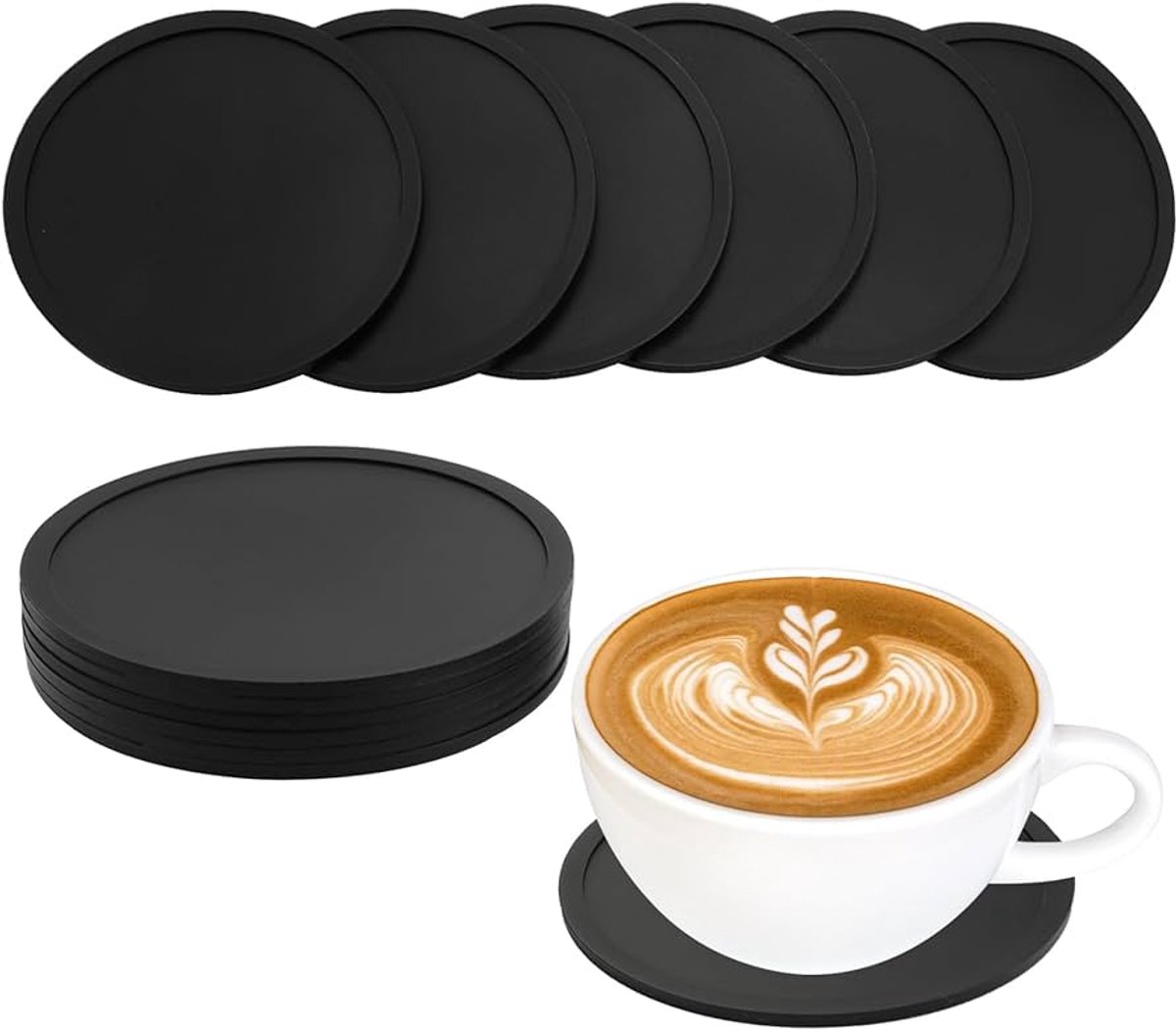 Zwarte Siliconen Onderzetters - Set van 12 - 10 cm - Antislip