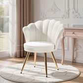 Moderne Accentstoel Fluweel, Gestoffeerde Fauteuil met Gouden Metalen Poten, Elegante Kaptafelstoel voor Woonkamer, Slaapkamer of Make-uphoek – Wit