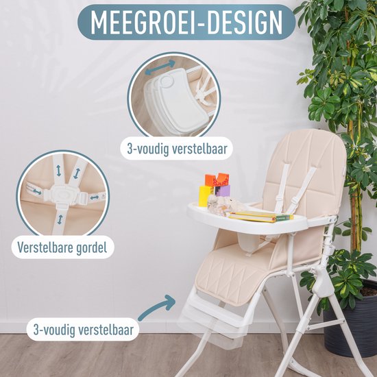 ib style Leno -Kinderstoel - inklapbaar en licht - 5 punts gordel - inclusief Afneembaar Eetblad - Eetstoel voor Baby's en Peuters - Beige van Merkloos — afbeelding 3