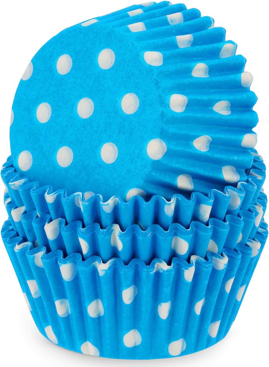100 Papieren Muffin Vormpjes Blauw-Witte Stippen Bakvormen voor Cupcakes