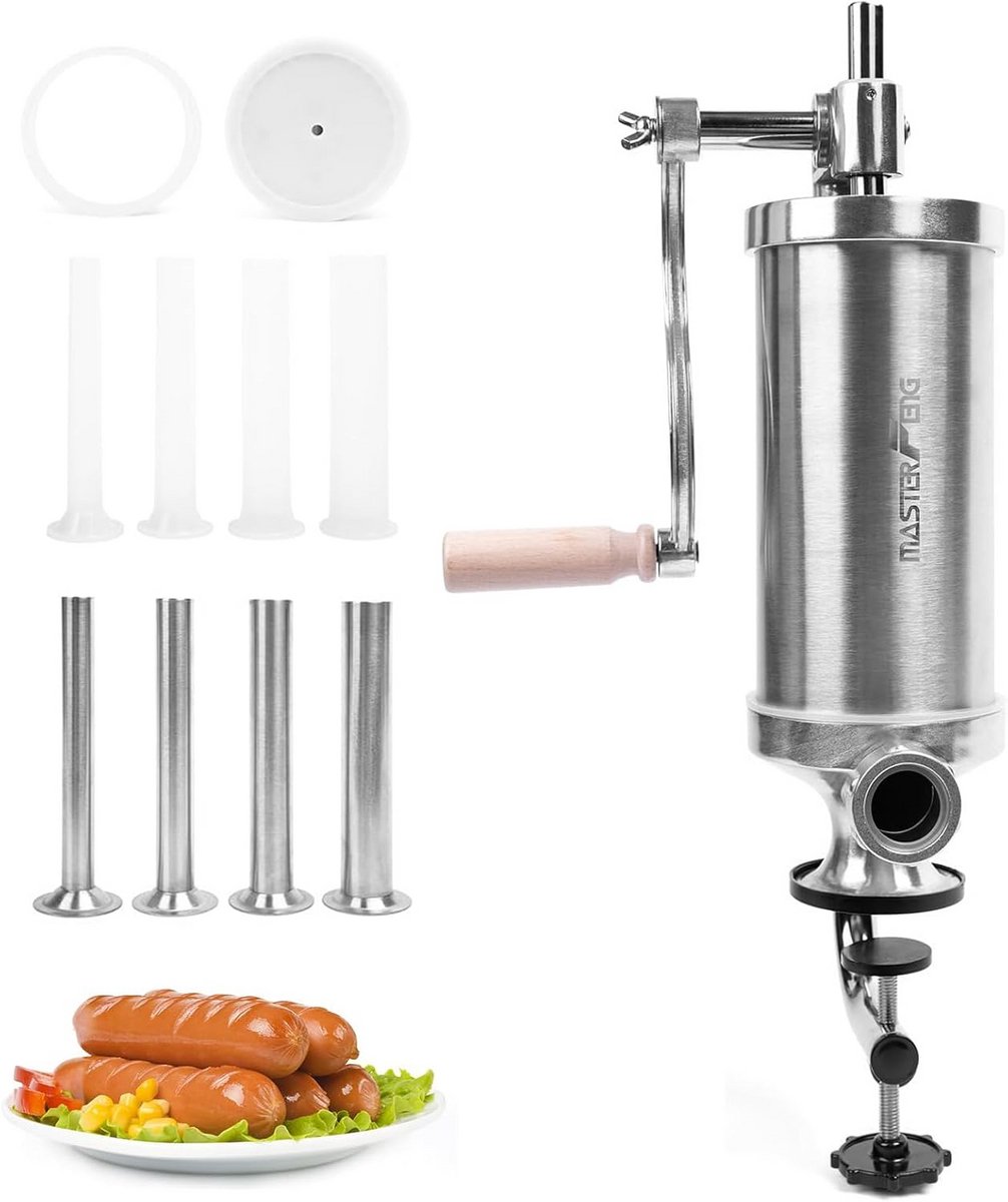 Verticale Worstenvuller 2,5 L RVS Worststopper met 8 Trechters
