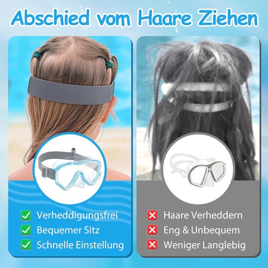 HIKOTEY Duikbril voor kinderen, duikbril, duikbril met oordopjes en neusklemmen, meegeleverd, verstelbare siliconen band, anti-lek snorkelmasker voor kinderen, jongens en meisjes (4-12 jaar