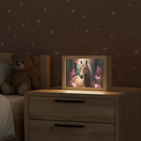 Nachtlampje 20x15 cm - Kinder lamp - Paard - Bloemen - Roze - Natuur - Bos - Tafellamp kinderkamer - Slaapkamer lamp - Bedlamp kinderen - Kinderlampje stopcontact - Wandlamp babykamer - Nachtlampjes van Merkloos — afbeelding 2