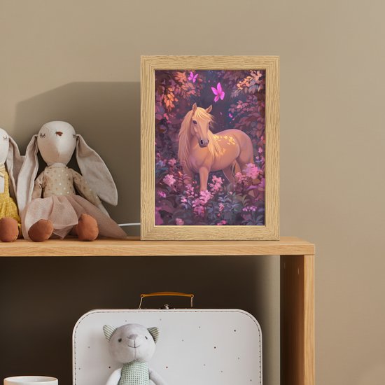 Nachtlampje 15x20 cm - Kinder lampje - Paard - Bloemen - Paars - Vlinder - Tafellamp kinderkamer - Slaapkamer lamp - Bedlamp kinderen - Kinderlampje stopcontact - Wandlamp babykamer - Nachtlampjes van OnlyWow — afbeelding 3