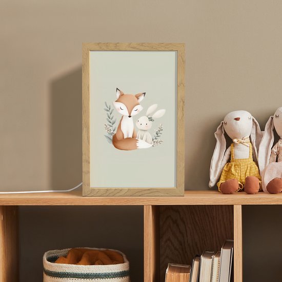 Nachtlampje 20x30 cm - Kinder lampje - Illustratie - Vos - Konijn - Bladeren - Tafellamp kinderkamer - Slaapkamer lamp - Bedlamp kinderen - Kinderlampje stopcontact - Wandlamp babykamer - Nachtlampjes van Merkloos — afbeelding 3
