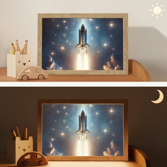Nachtlampje 30x20 cm - Kinder lampje - Ruimtevaart - Raket - Space - Sterren - Tafellamp kinderkamer - Slaapkamer lamp - Bedlamp kinderen - Kinderlampje stopcontact - Wandlamp babykamer - Nachtlampjes van Merkloos — afbeelding 4
