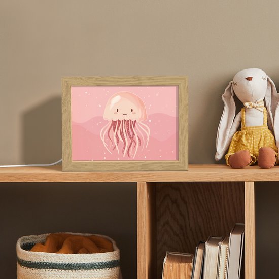 Nachtlampje 20x15 cm - Kinder lampje - Kwal - Zeedieren - Roze - Onderwater - Tafellamp kinderkamer - Slaapkamer lamp - Bedlamp kinderen - Kinderlampje stopcontact - Wandlamp babykamer - Nachtlampjes van Merkloos — afbeelding 3