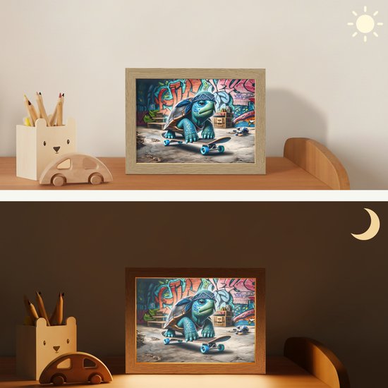 Nachtlampje 20x15 cm - Kinder lampje - Schildpad - Graffiti - Skateboard - Jongens - Tafellamp kinderkamer - Slaapkamer lamp - Bedlamp kinderen - Kinderlampje stopcontact - Wandlamp babykamer - Nachtlampjes van Merkloos — afbeelding 4