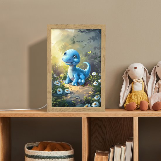Nachtlampje 20x30 cm - Kinder lampje - Dino - Blauw - Baby - Dinosaurus - Tafellamp kinderkamer - Slaapkamer lamp - Bedlamp kinderen - Kinderlampje stopcontact - Wandlamp babykamer - Nachtlampjes van Merkloos — afbeelding 3