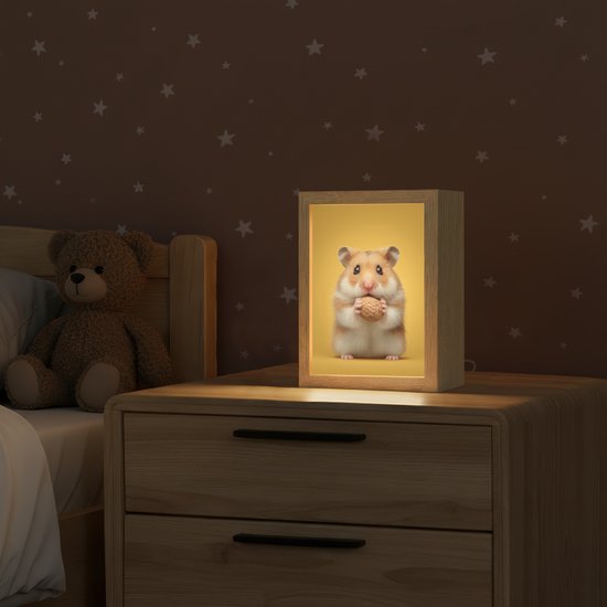 Nachtlampje 15x20 cm - Kinder lampje - Hamster - Nootje - Geel - Knaagdier - Tafellamp kinderkamer - Slaapkamer lamp - Bedlamp kinderen - Kinderlampje stopcontact - Wandlamp babykamer - Nachtlampjes van Merkloos — afbeelding 2