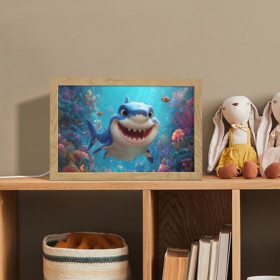 Nachtlampje 30x20 cm - Kinder lampje - Haai - Onderwaterwereld - Oceaan - Tafellamp kinderkamer - Slaapkamer lamp - Bedlamp kinderen - Kinderlampje stopcontact - Wandlamp babykamer - Nachtlampjes van Merkloos — afbeelding 3