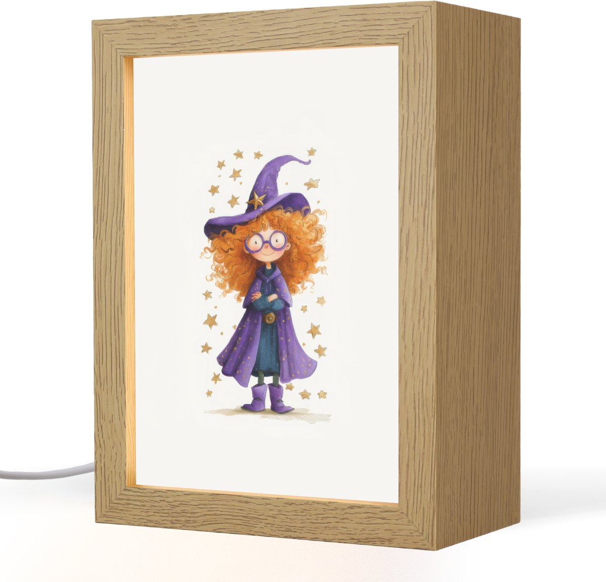 Nachtlampje 15x20 cm - Kinder lampje - Toverheks - Sterren - Paars - Tafellamp kinderkamer