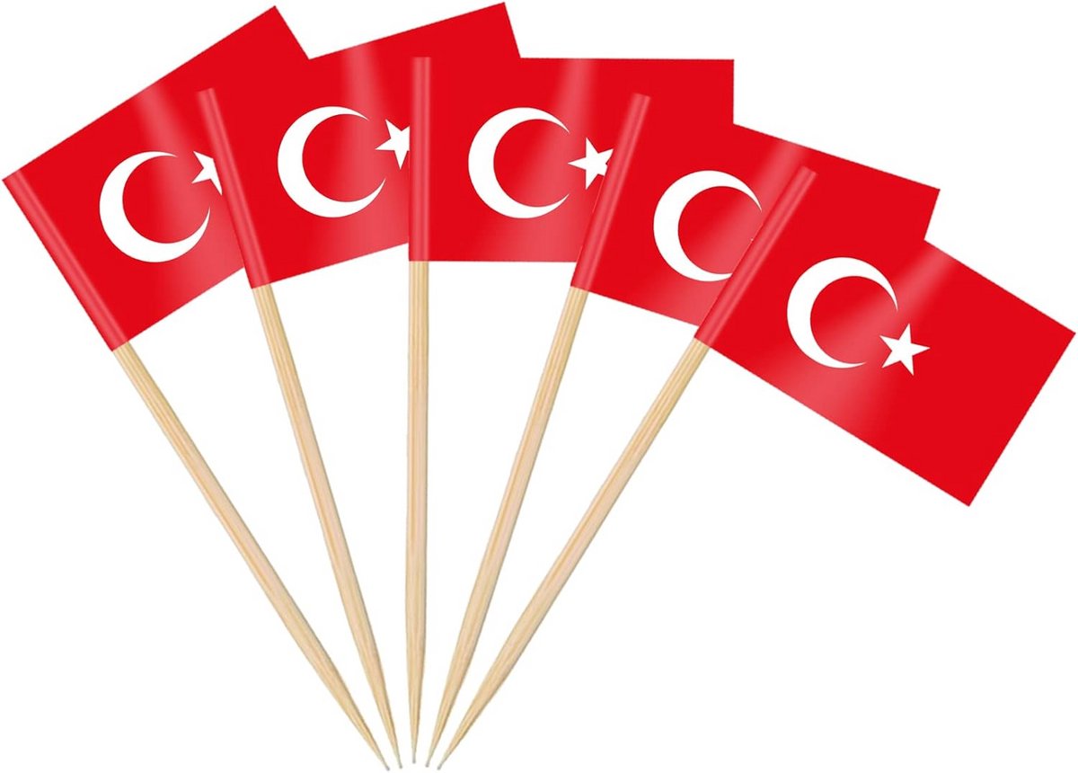 Miniatuur Turkse Vlagprikkers Houten Cocktailprikkers voor Snacks en Decoratie