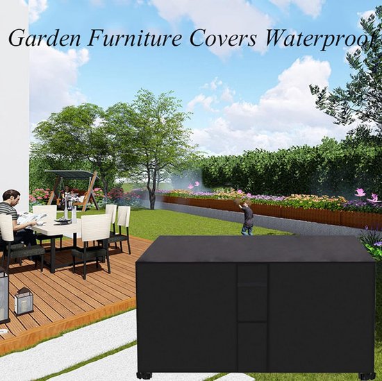 HNBFKD Waterdichte beschermhoes voor terrasmeubels - 135 x 135 x 90 cm (LxBxH), rechthoekige grote tuinmeubelhoes, rotan meubelhoezen, terrastafel en