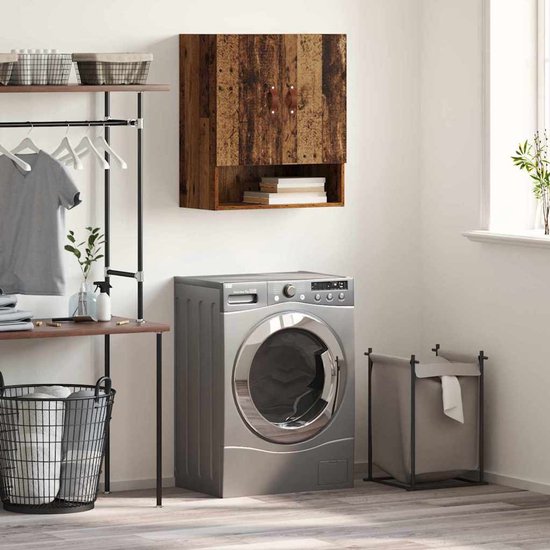 Relaxdays hangkast, notenhout, 2 vakken, magnetische sluiting, muurkast badkamer, keuken, HBD: 42 x 42 x 18 cm, natuur