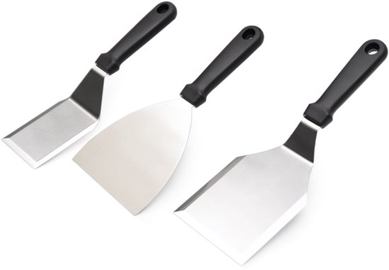 HCB® - Ensemble de spatules professionnelles en acier inoxydable / INOX avec 3 spatules différentes - pelle de boulangerie horeca - spatule de cuisine - spatule de cuisson - Ensemble de spatules pour grill - Burger flipper - kg - 3489/3488/3487