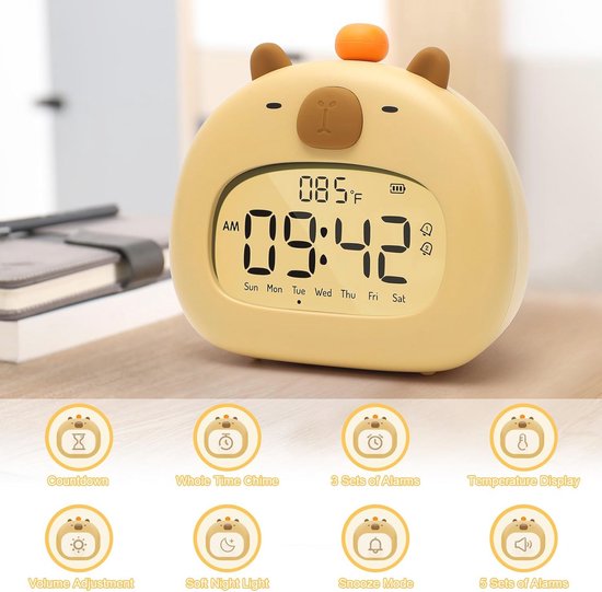 Digitale Kinderwekker met Nachtlampje - Geruisloze en Compacte Leerwekker voor Meisjes — afbeelding 5