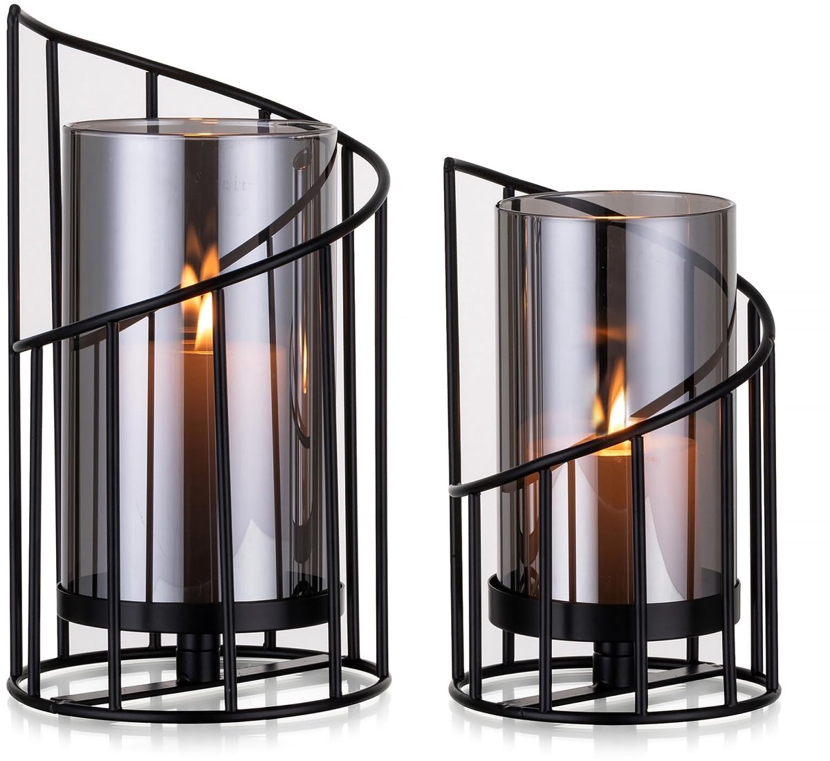 Unyqoos Stijlvolle glazen kandelaar met metalen basis voor sfeervolle verlichting Zwart