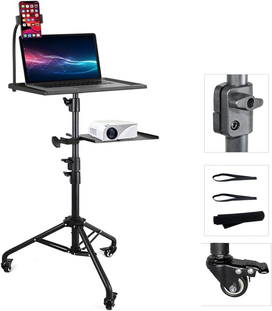 Verstelbare Projectorstandaard met Wielen en Tablet Houder